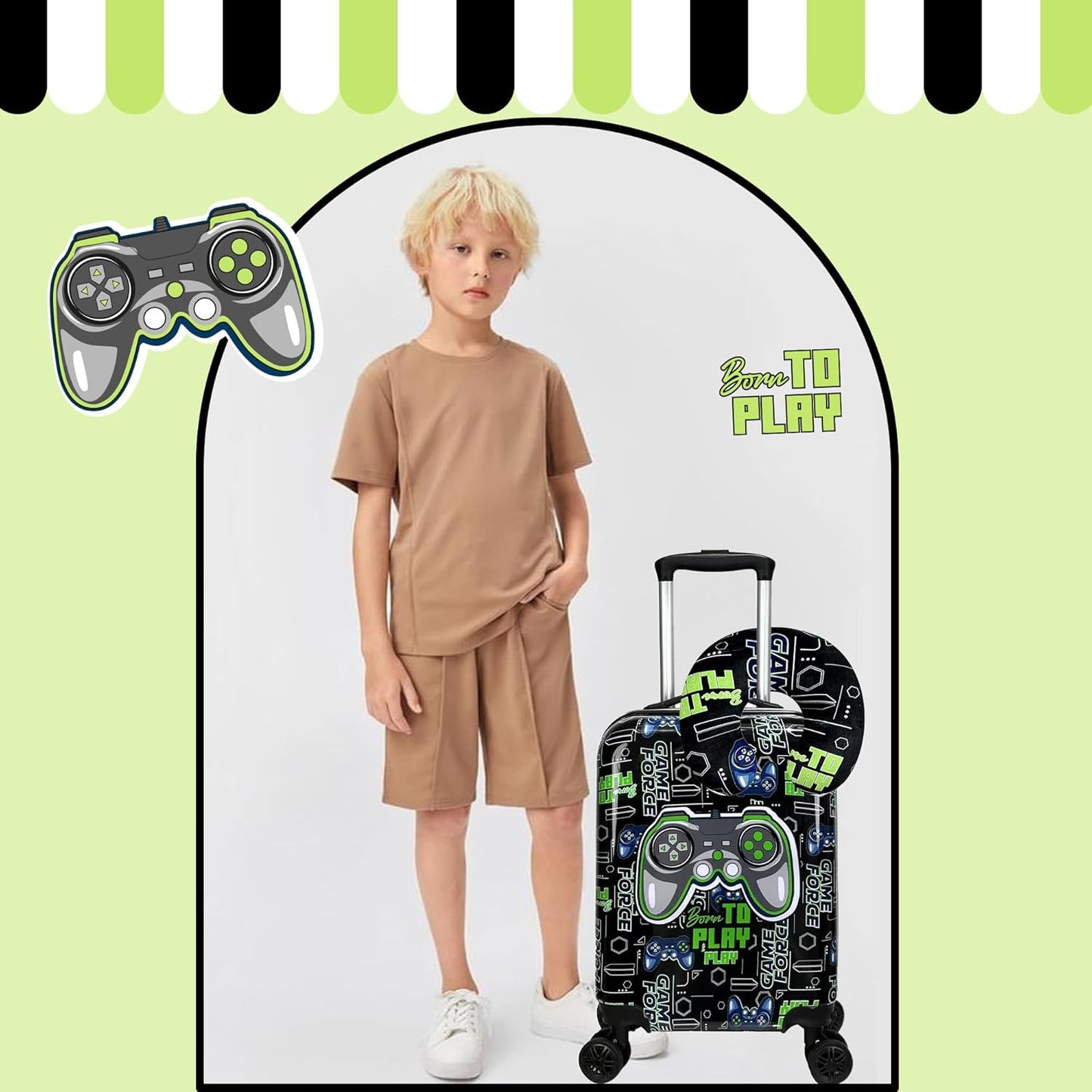 Kids' hard-shell cabin luggage set with spinner wheels – Game Day