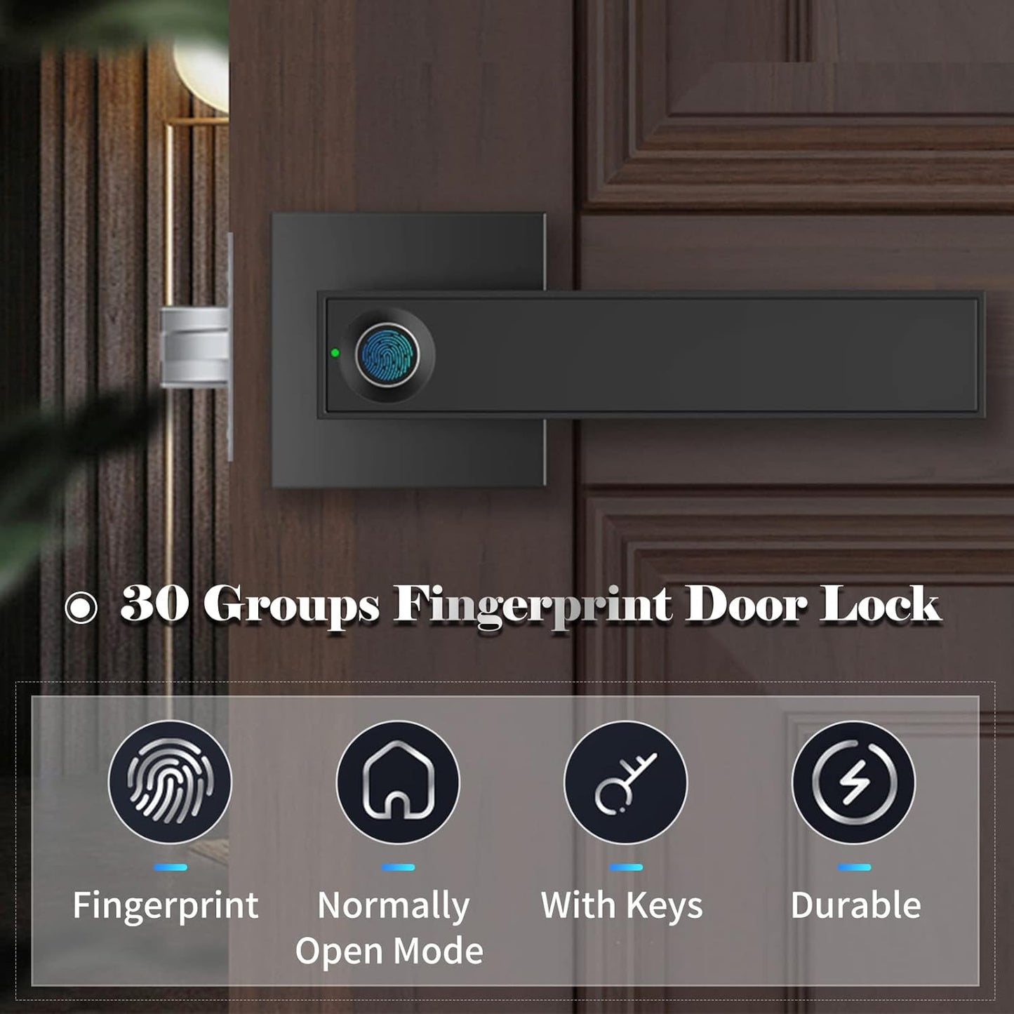 Smart fingerprint deadbolt lock with key access and 30-user capacity – Nivora