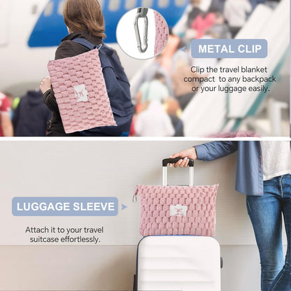 Packable Flannel Travel Blanket with Pillow Pocket and Suitcase Handle Slot – Trevora