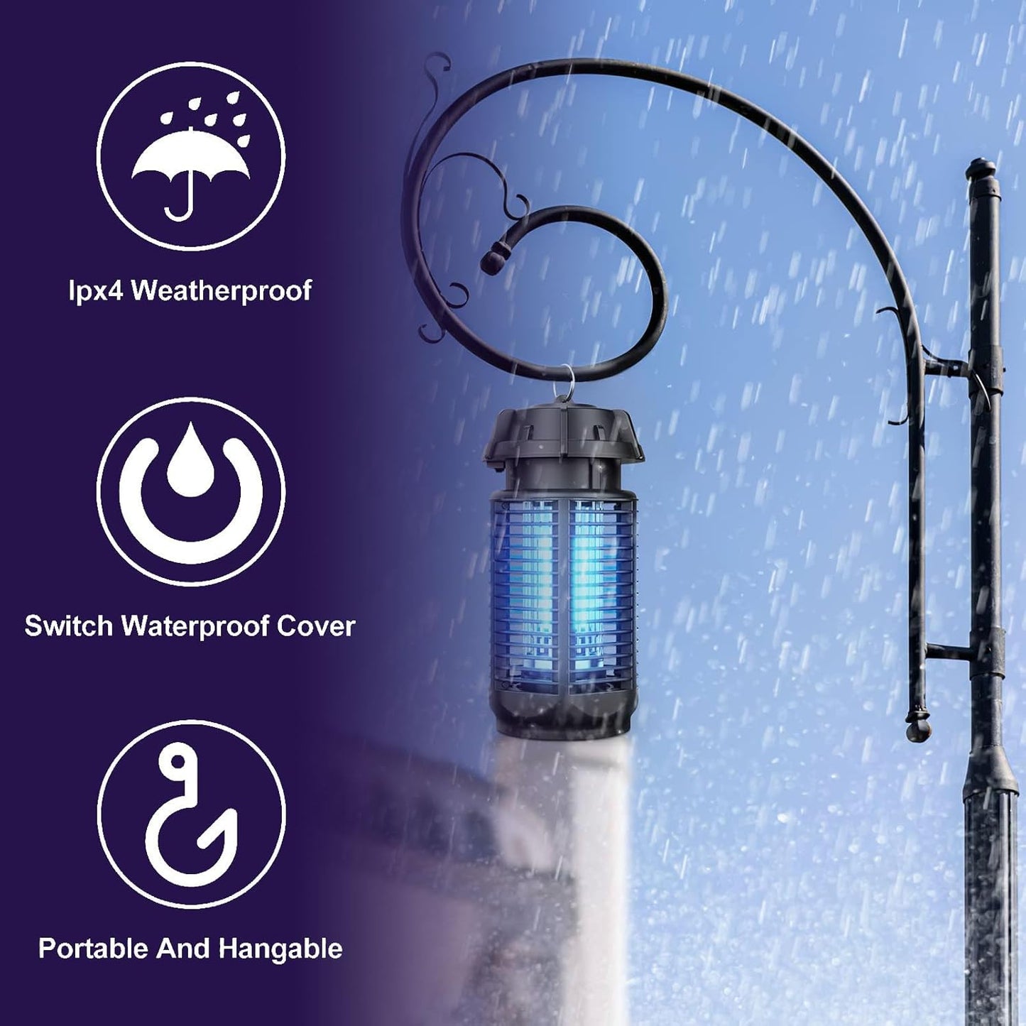Electric insect killer with 20 W UV light and 4200 V grid, IPX4 waterproof – Zeytra