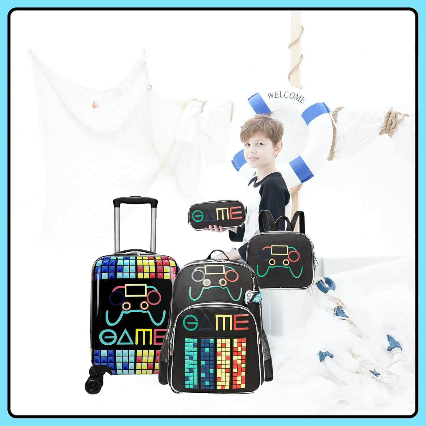 Kids' hard-shell cabin luggage set with spinner wheels – Game Day