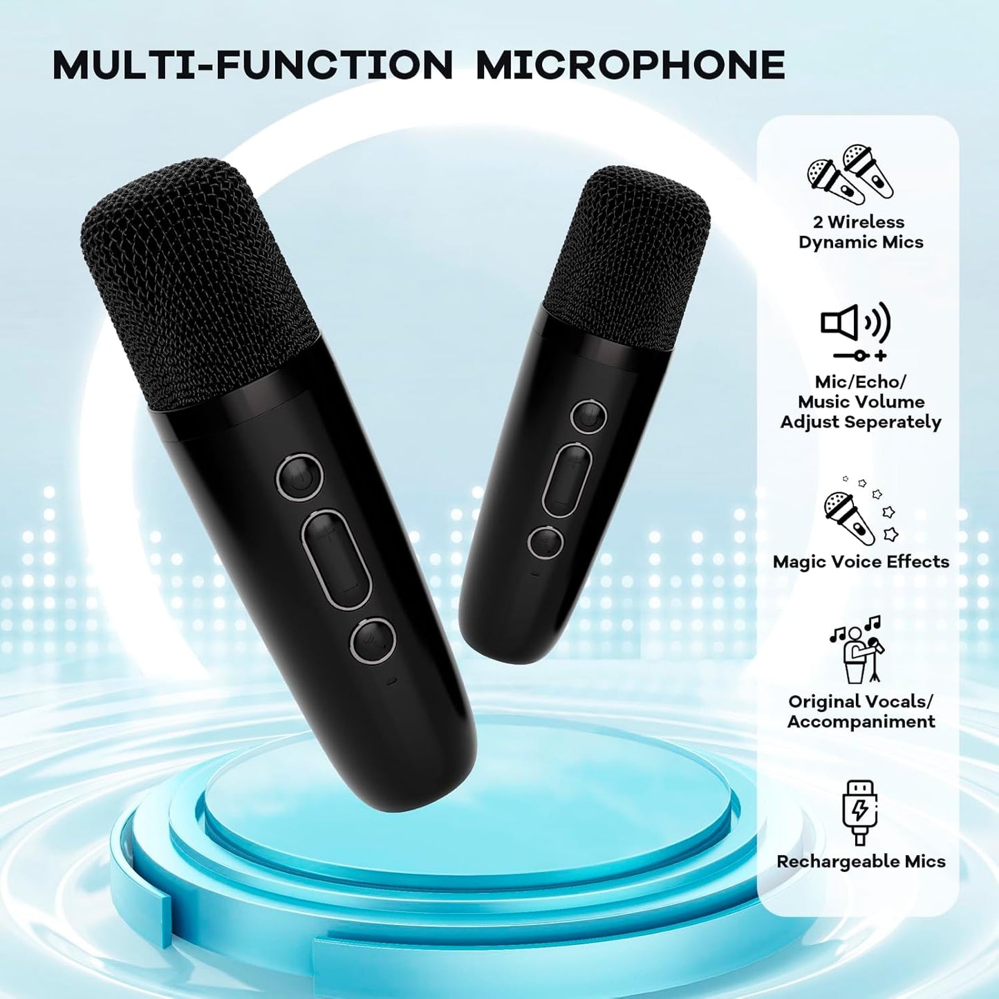 Portable mini karaoke machine with Bluetooth speaker and 2 wireless microphones – Veylo