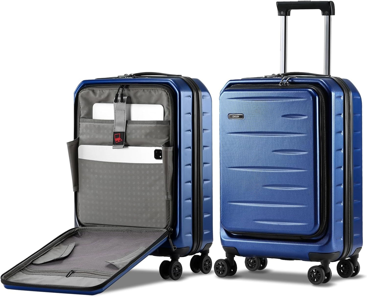 Expandable hard-shell suitcase with front compartment and TSA lock.