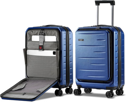 Expandable hard-shell suitcase with front compartment and TSA lock.