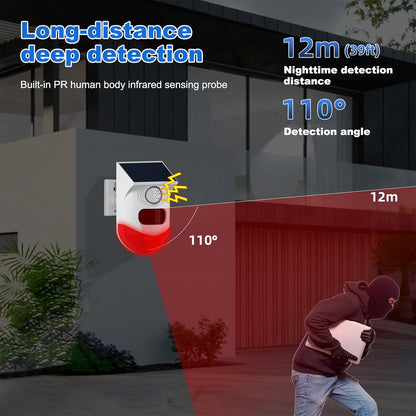 Solar motion sensor alarm with 120 dB siren and LED strobe – Feronix