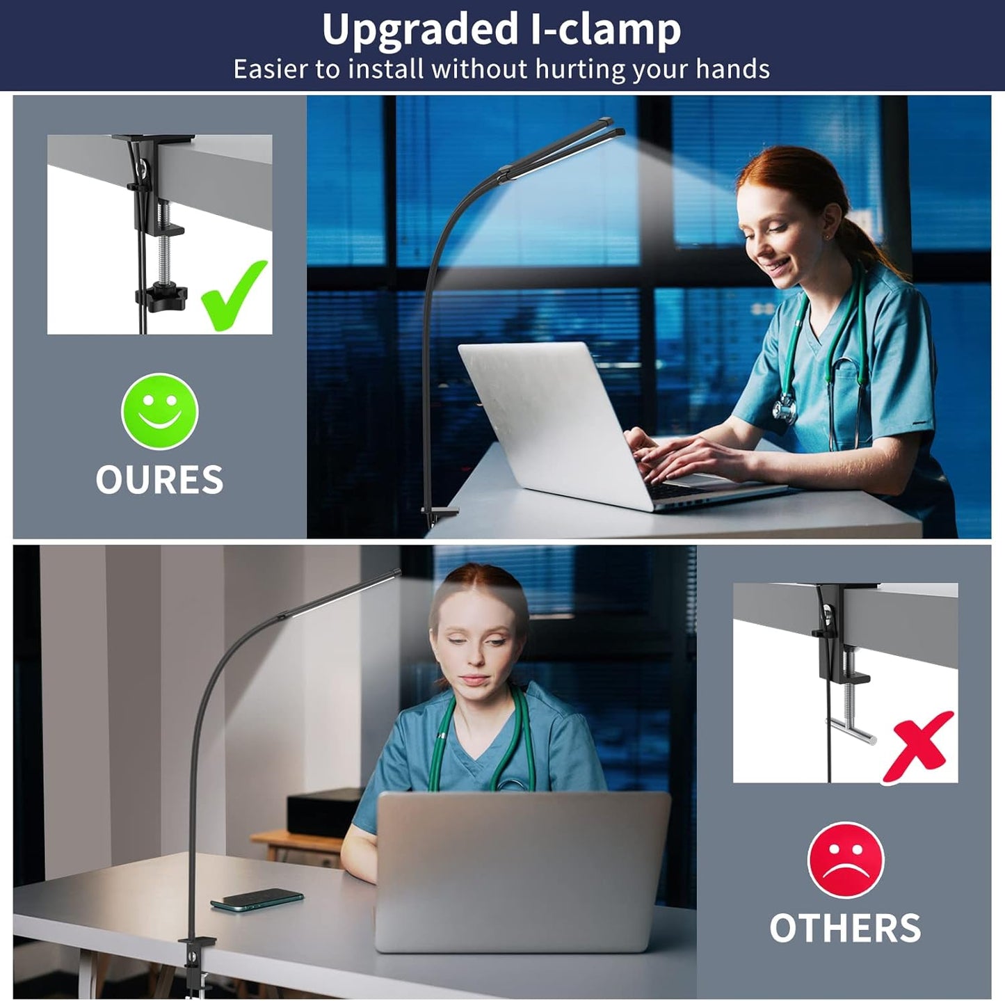 77-LED clip-on desk lamp with 70 cm flexible gooseneck – Ravien