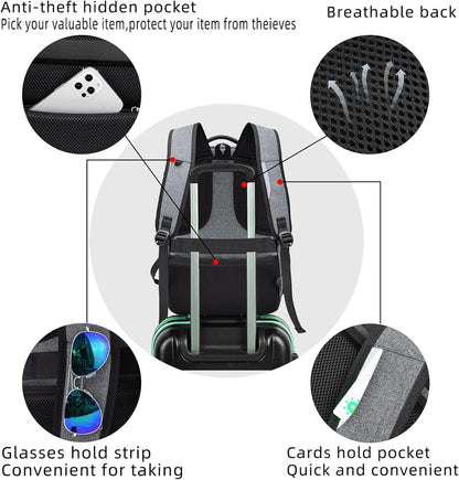 Waterproof travel laptop backpack with USB port and organised storage