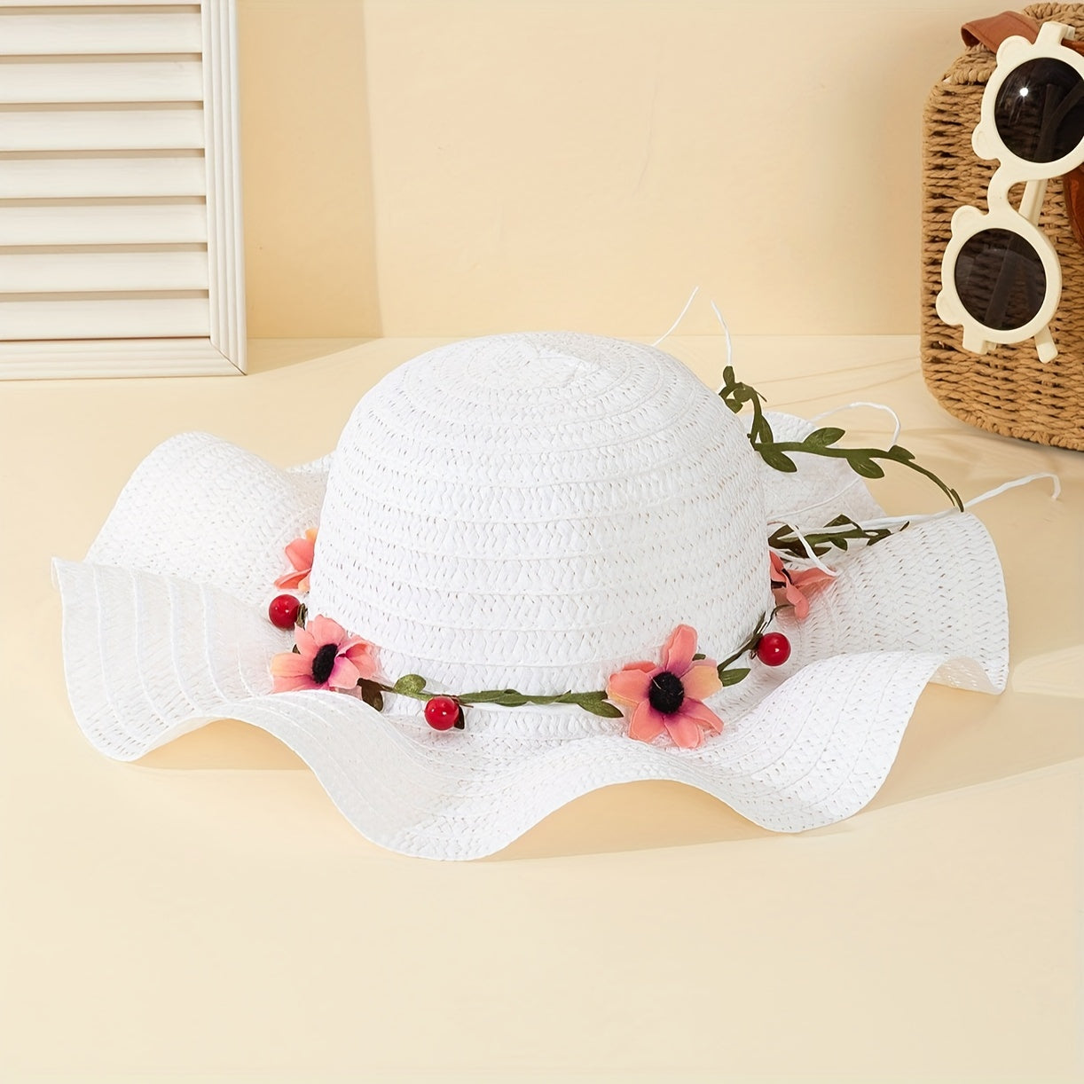 Ladies' summer straw hat with flower and fruit details – Solène