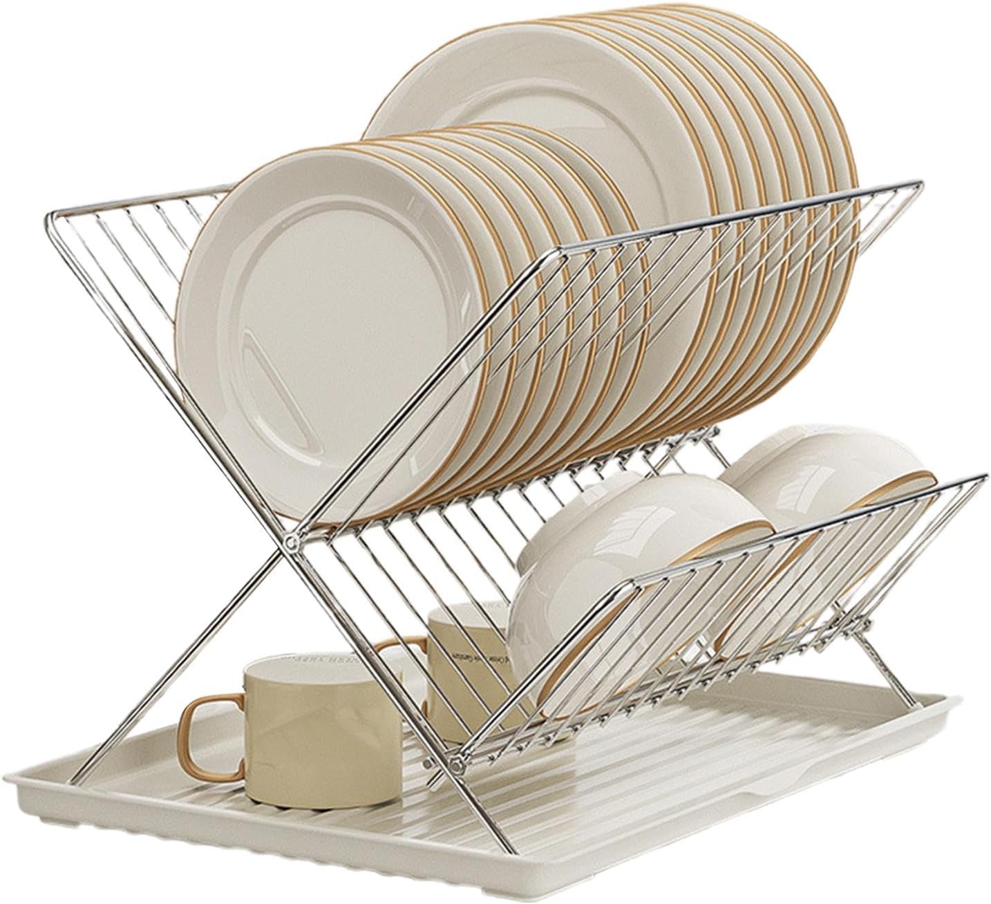Foldable dish drainer – 2-tier kitchen drying rack with removable tray – Kelvra