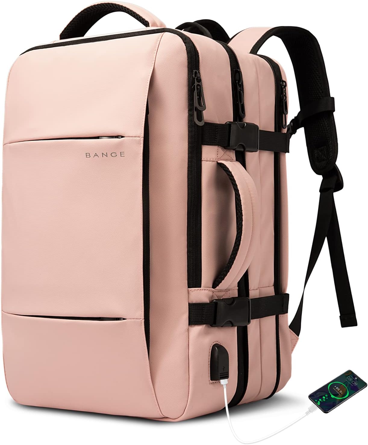 Expandable 26–45 L waterproof travel backpack with laptop compartment and duffel option.