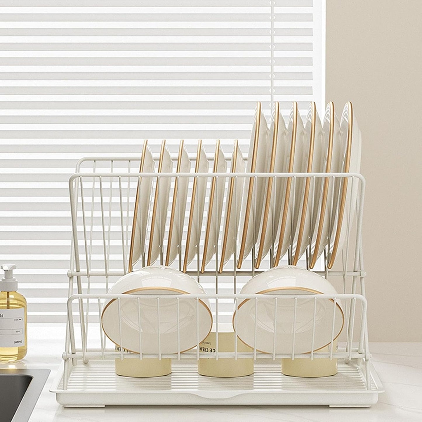 Foldable dish drainer – 2-tier kitchen drying rack with removable tray – Kelvra