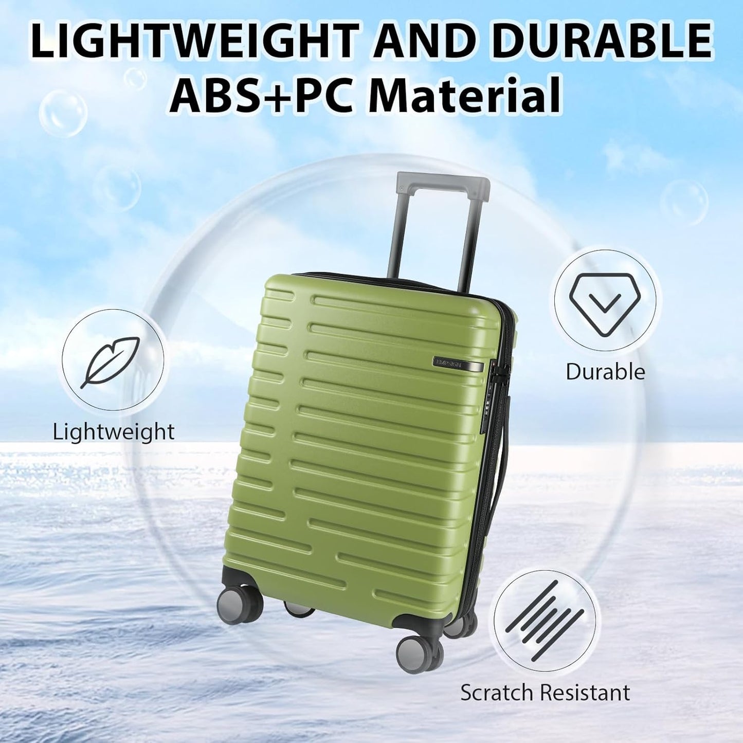 Extendable hard-shell suitcase with spinner wheels and TSA lock.