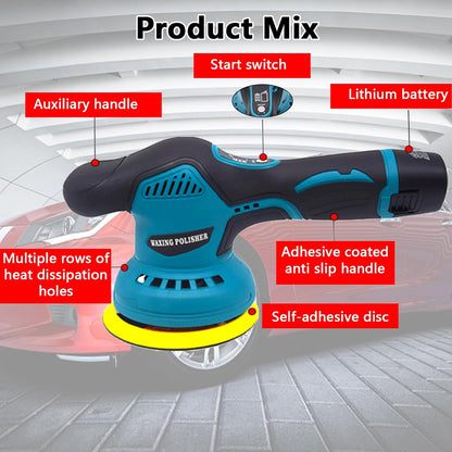 Cordless car polisher with dual batteries and 8-speed control – Torvex