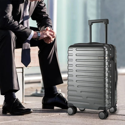 Extendable hard-shell suitcase with spinner wheels and TSA lock.