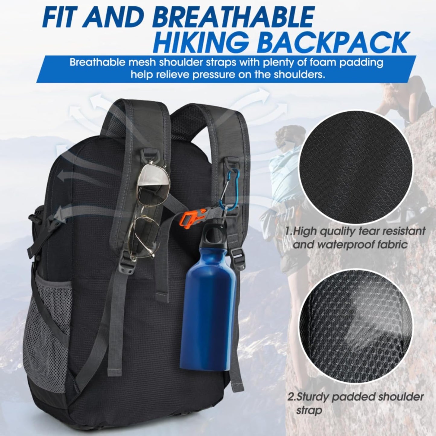 40L waterproof hiking and camping backpack – lightweight & foldable – 2 for the price of 1