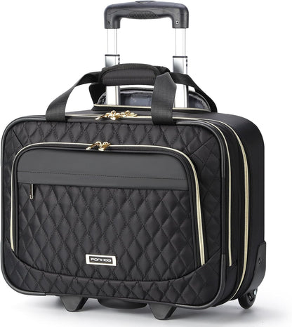 15.6" rolling suitcase for a laptop with multiple compartments and airline-approved dimensions