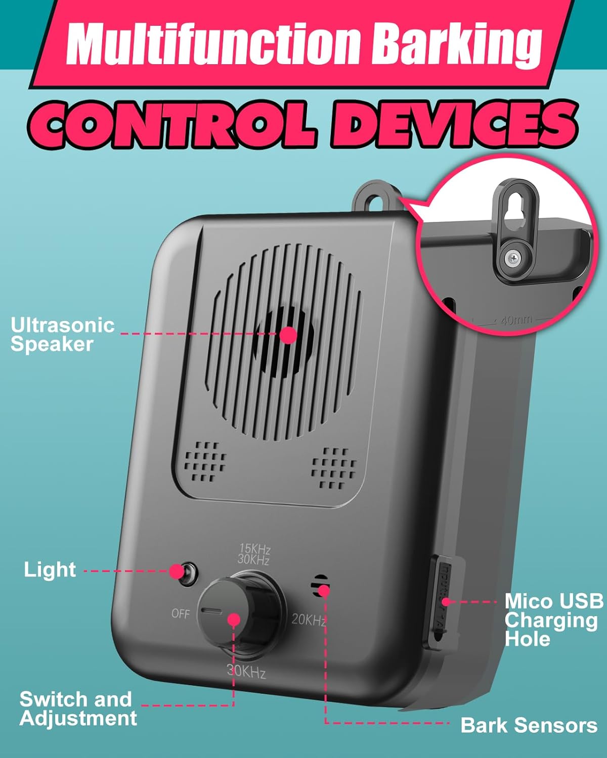 Rechargeable ultrasonic anti-bark device with a 15-metre range – Calvero