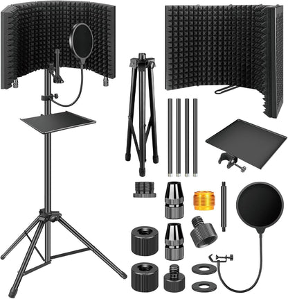 Three-layer foldable microphone isolation shields with tripod stand