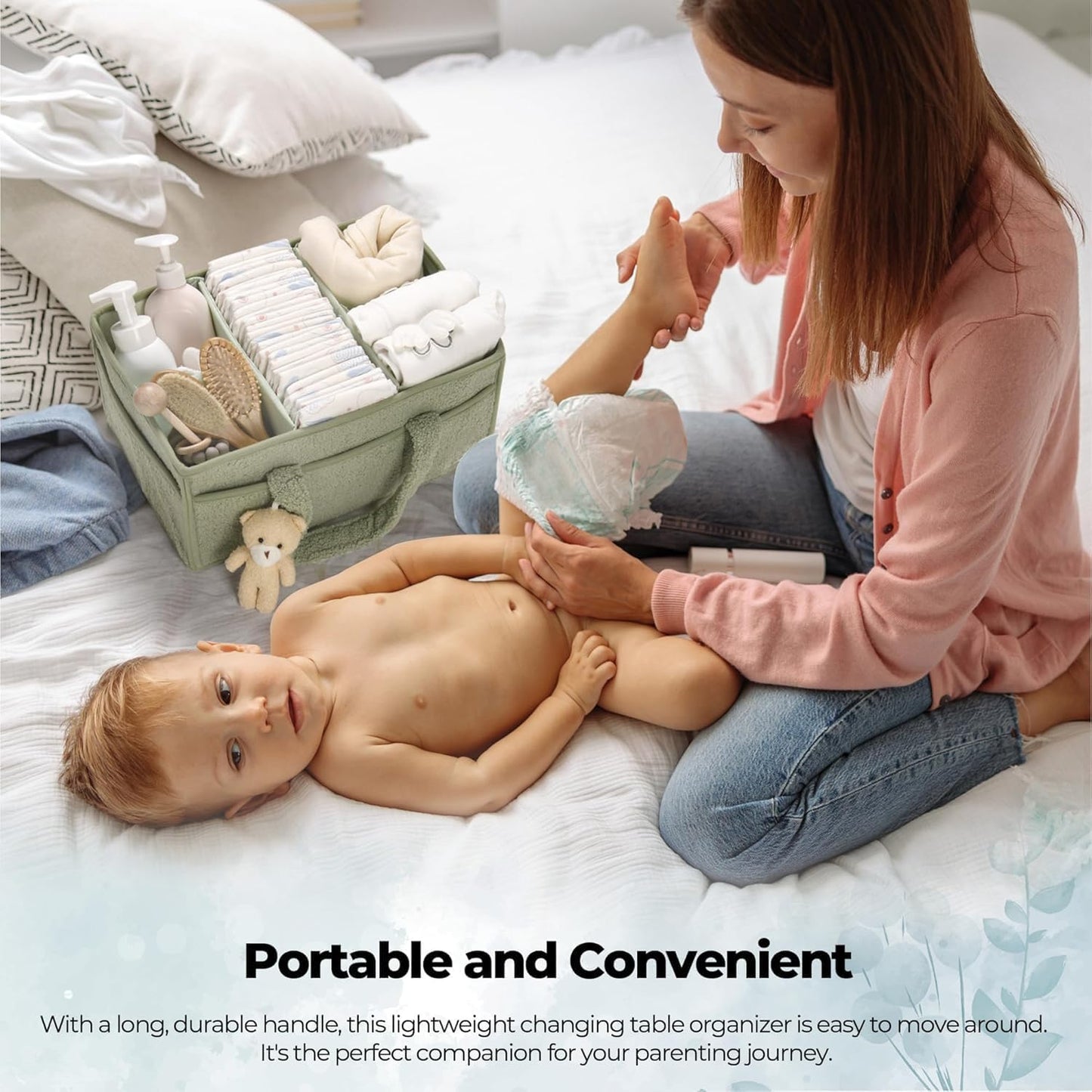 Baby Nappy Caddy Organiser – Plush Sherpa Storage Basket with Compartments – Elvoria