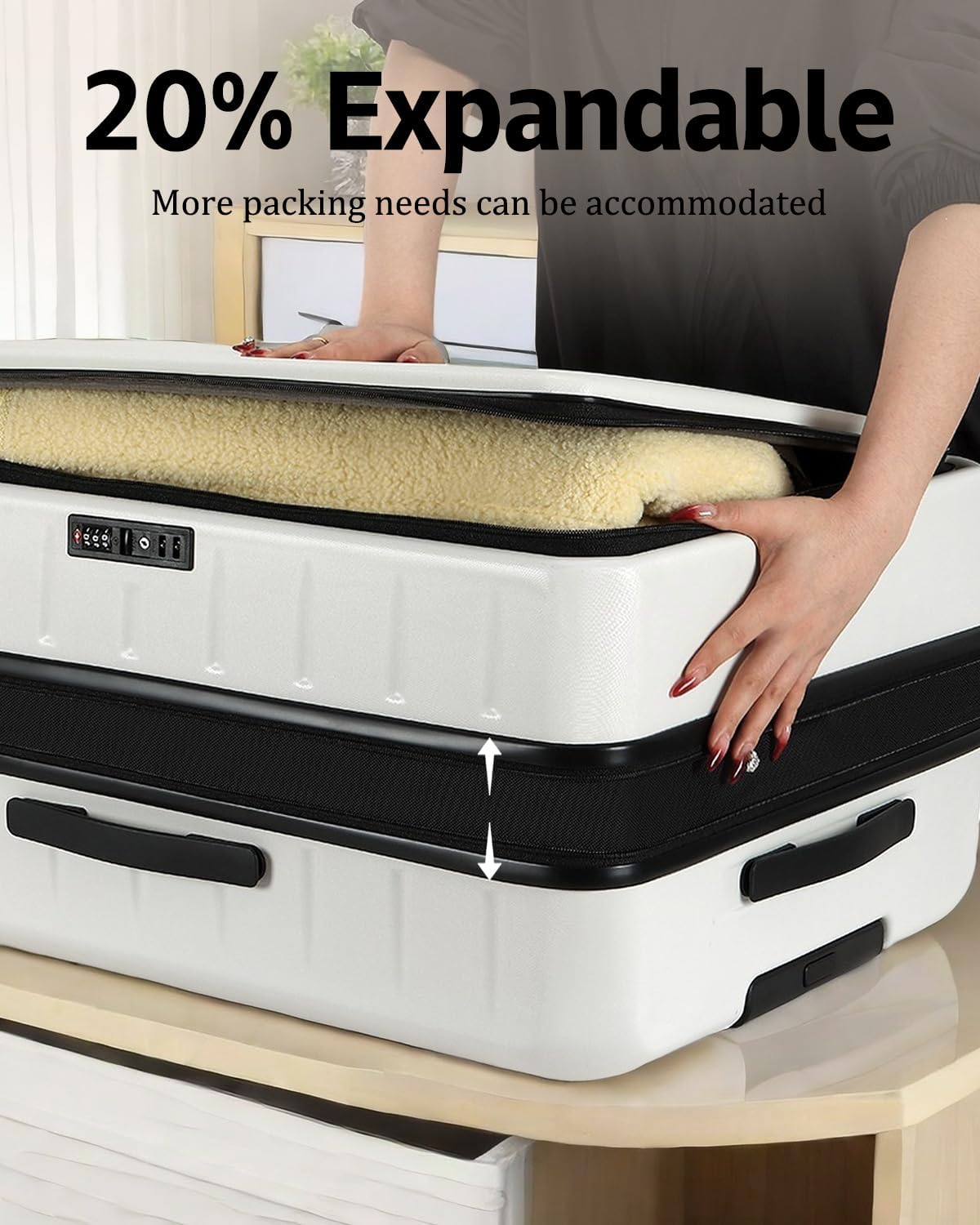 Expandable hard-shell suitcase with front compartment and TSA lock.