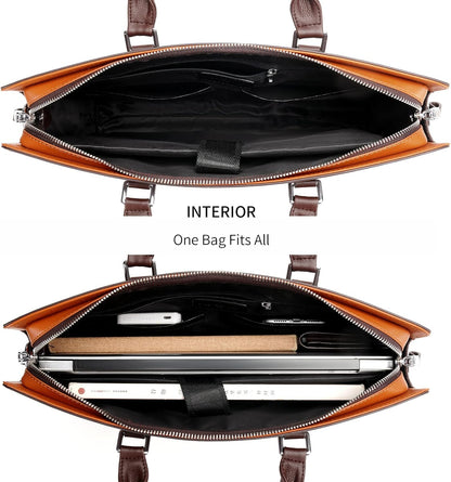 Genuine leather multi-compartment business laptop bag for professionals