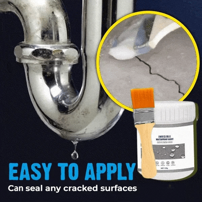 Dripping chrome sink trap, a brush spreading sealant over a concrete crack, and the tub with brush 8