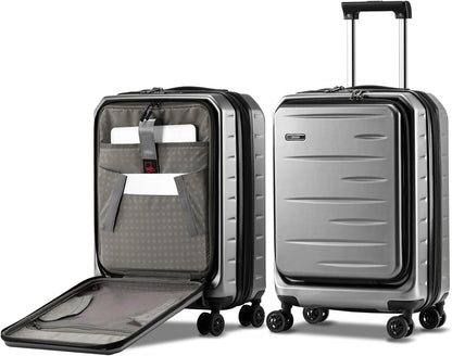 Expandable hard-shell suitcase with front compartment and TSA lock.
