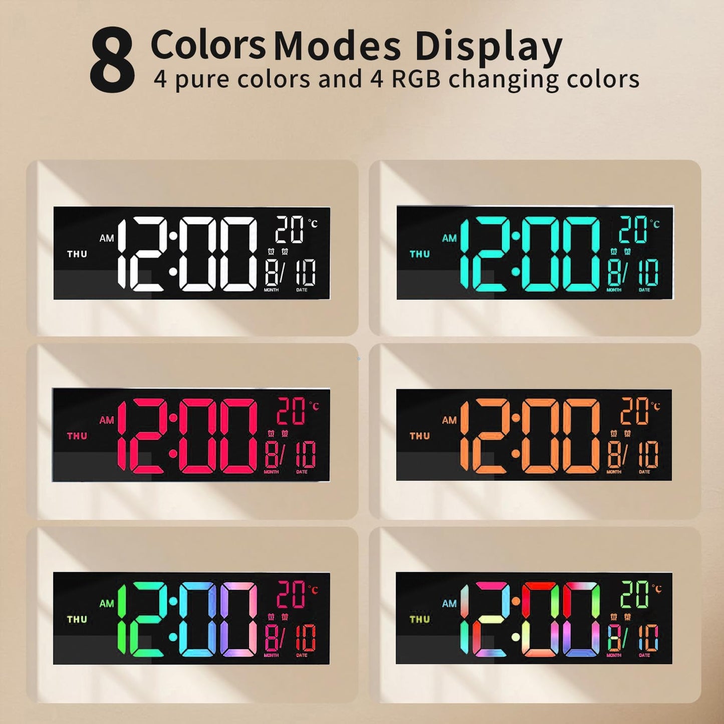16-inch RGB digital wall and table alarm clock with remote control – Lumeris