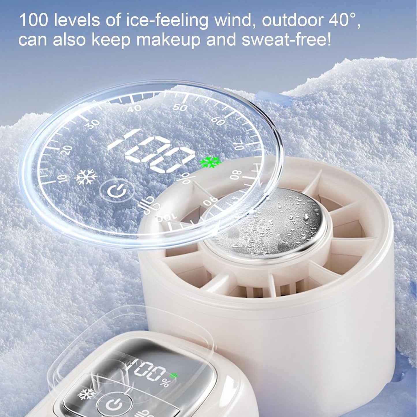 Portable, foldable hand-held fan with LED display, 100 speed settings