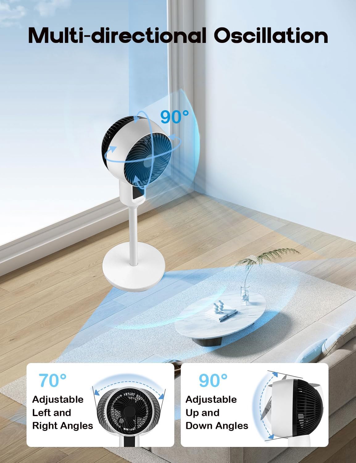 Adjustable pedestal fan with 3D oscillation – Aerion