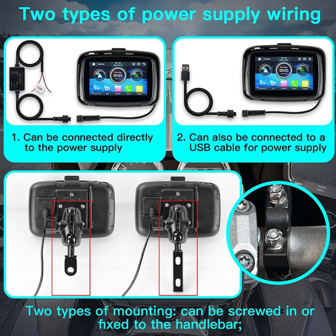 Portable motorcycle monitor with 5" (12.7 cm) IPS display – RideMate