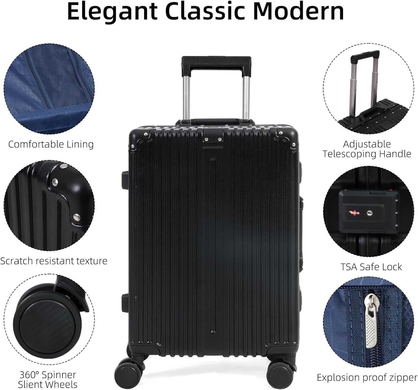 Aluminium-framed hand luggage with TSA lock and quiet wheels