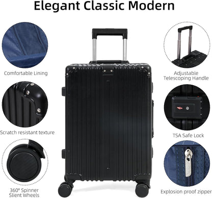 Aluminium-framed hand luggage with TSA lock and quiet wheels