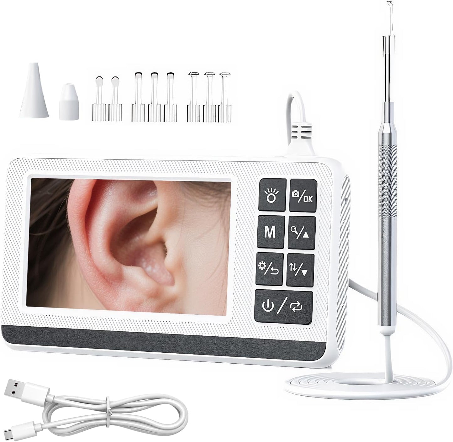 Ear-cleaning otoscope with 3.9 mm camera and 4.3-inch HD screen – Claryon