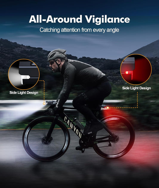 Rechargeable bike light set with 3+6 modes and side lighting – RoadBeam