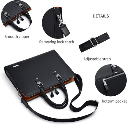 Genuine leather multi-compartment business laptop bag for professionals