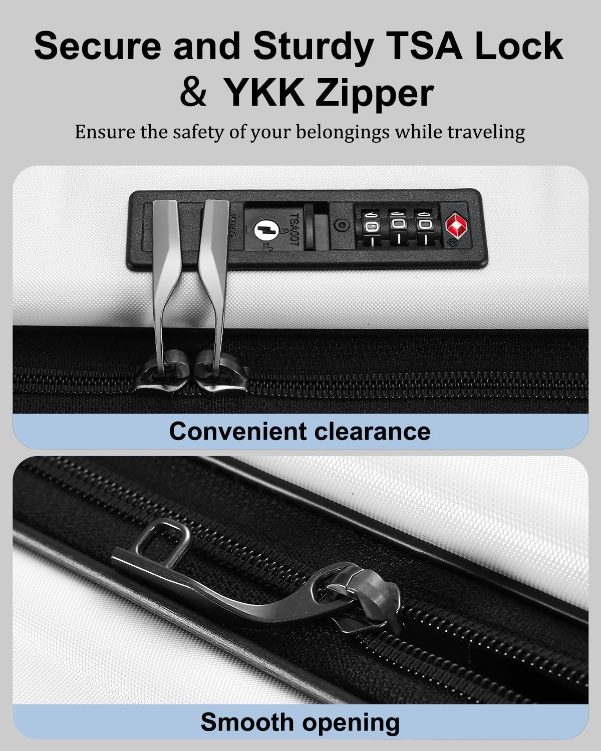 Expandable hard-shell suitcase with front compartment and TSA lock.