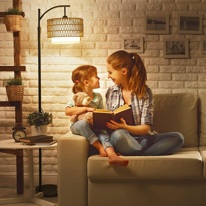 Arc floor lamp with remote control and double lampshades – Norvella