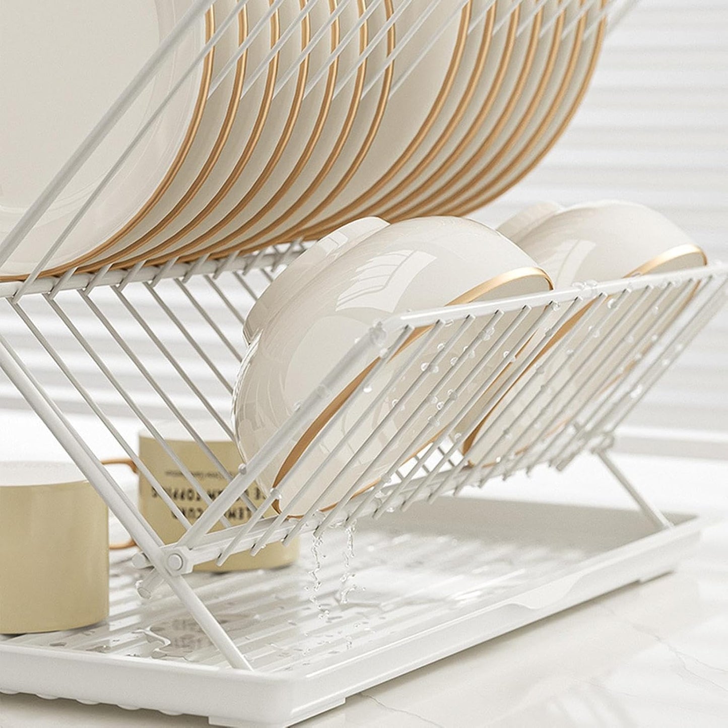 Foldable dish drainer – 2-tier kitchen drying rack with removable tray – Kelvra