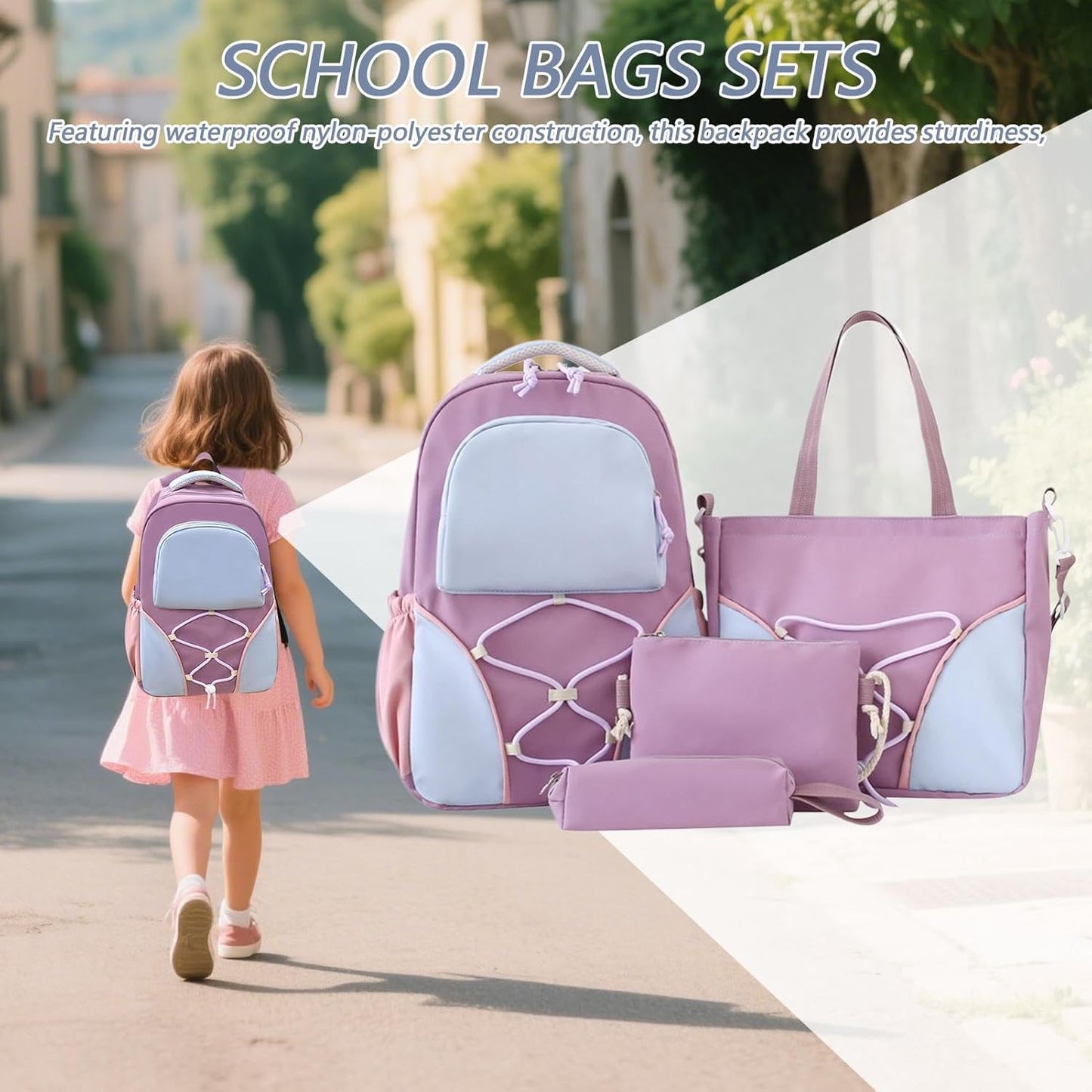 School backpack set – large-capacity backpack for pupils with pencil case and pockets – Nivora