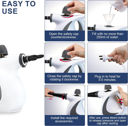 High-pressure handheld steam cleaner with 9-piece accessory set – Valtira