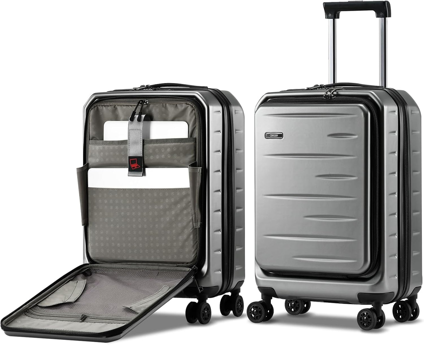 Expandable hard-shell suitcase with front compartment and TSA lock.