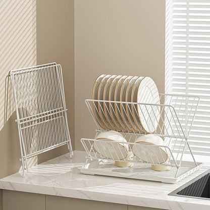 Foldable dish drainer – 2-tier kitchen drying rack with removable tray – Kelvra