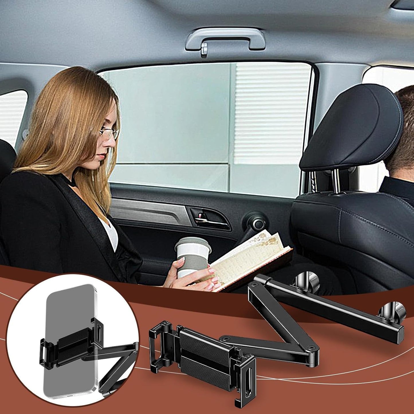 Car headrest tablet holder – Adjustable 360° rear-seat phone & tablet mount – Movira