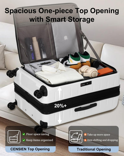 Expandable hard-shell suitcase with front compartment and TSA lock.