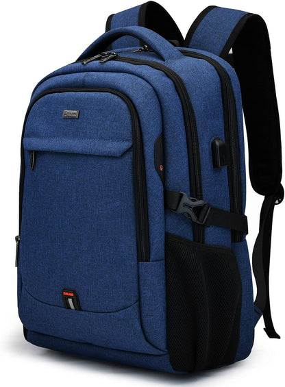 Waterproof travel laptop backpack with USB port and organised storage