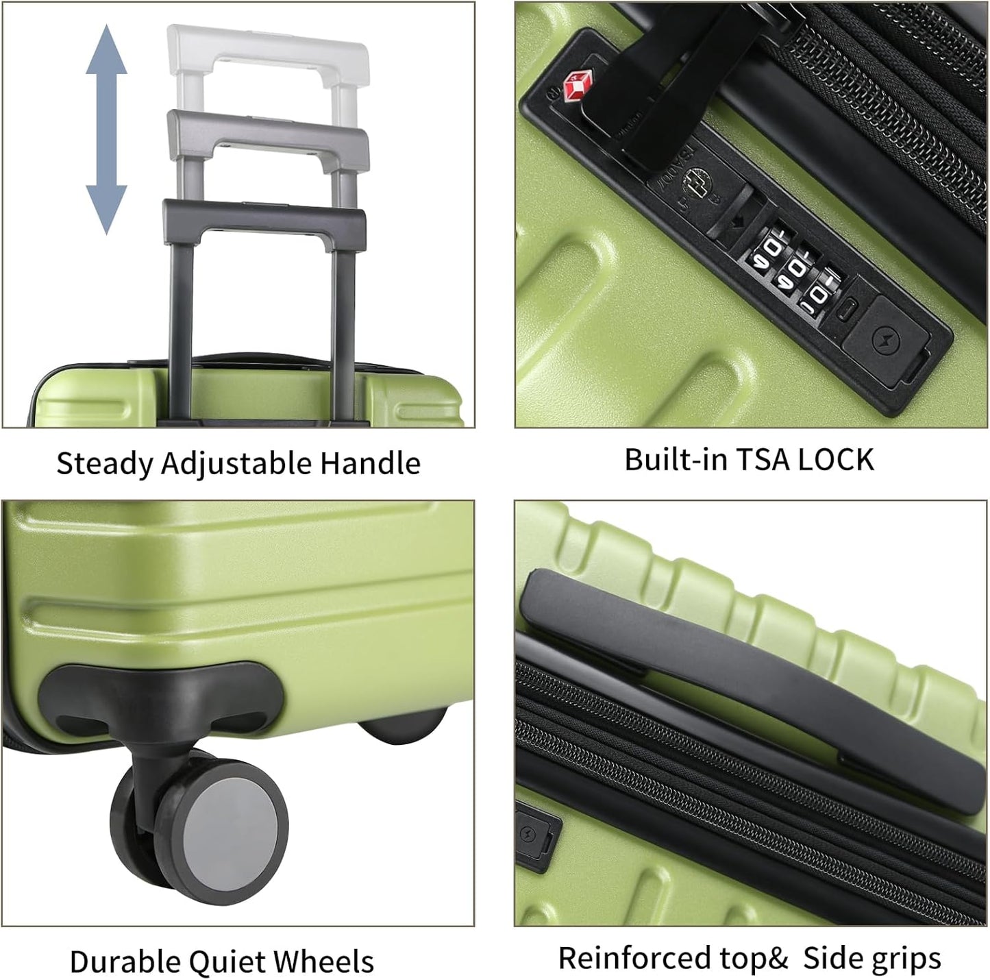 Extendable hard-shell suitcase with spinner wheels and TSA lock.