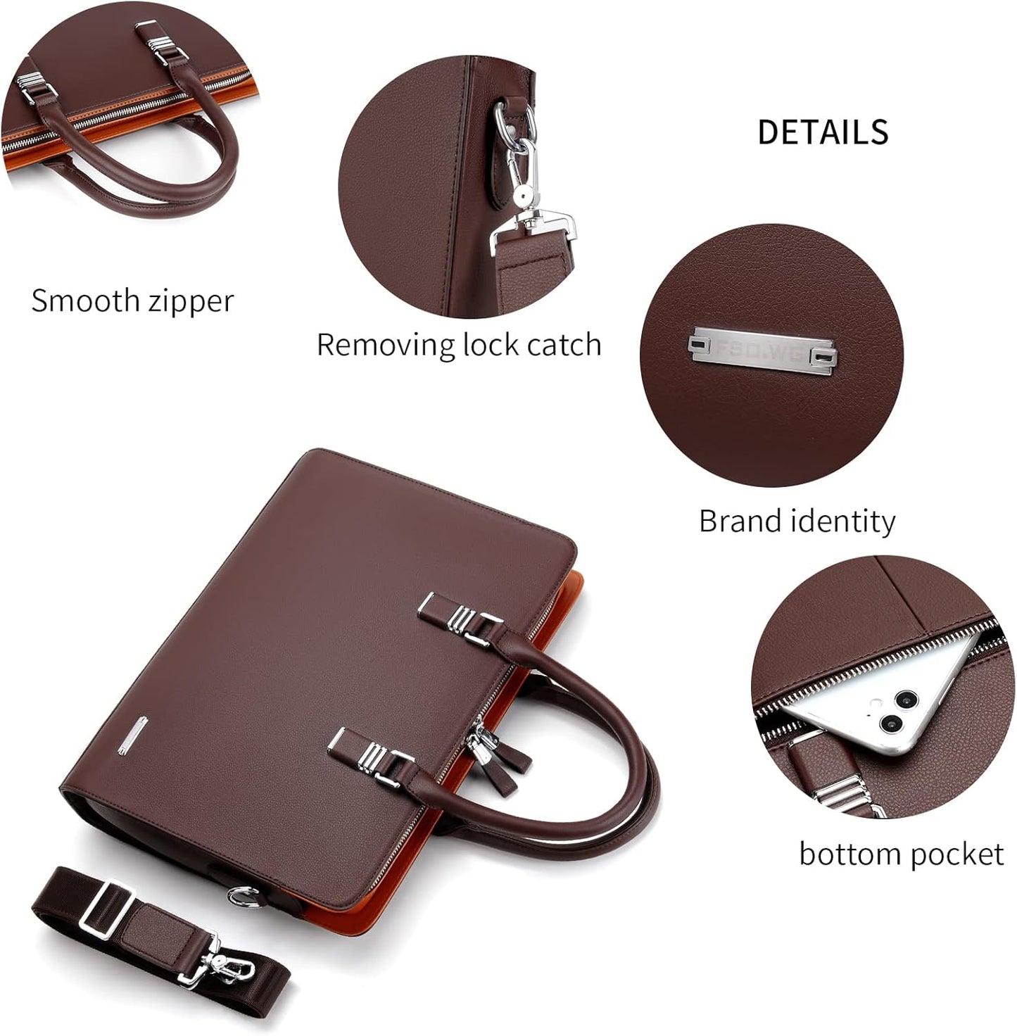 Genuine leather multi-compartment business laptop bag for professionals