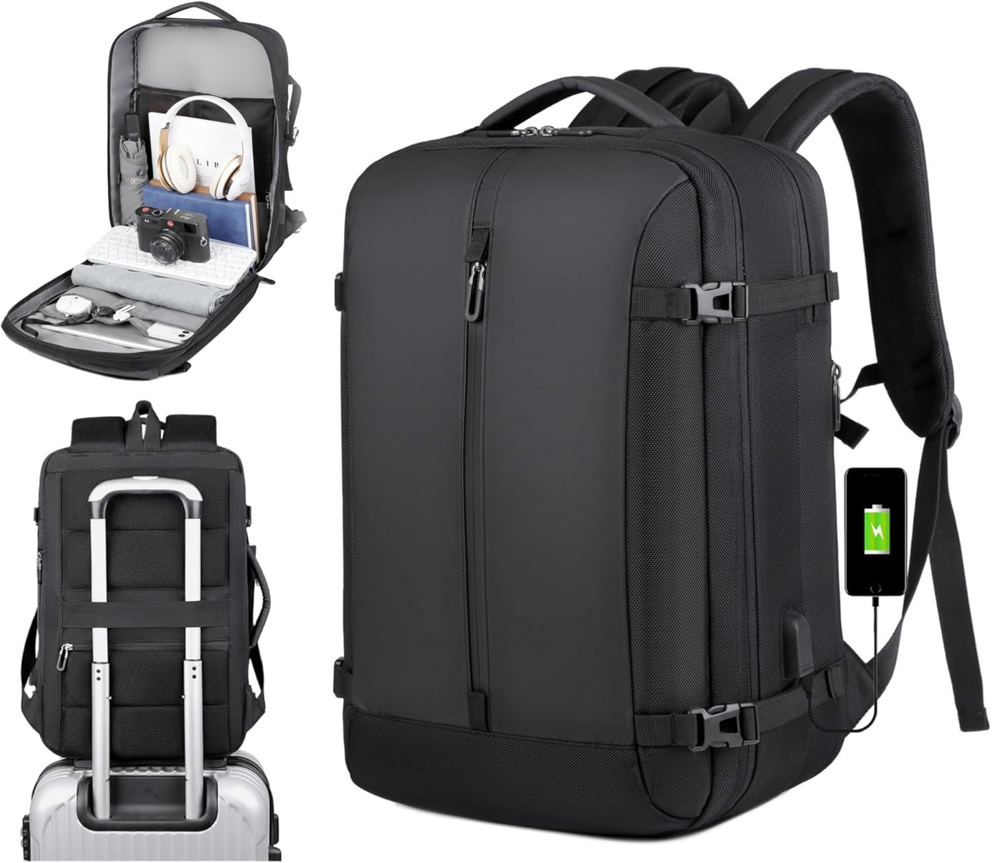 40L expandable waterproof travel backpack with USB port & 17" laptop compartment – AirVoyage