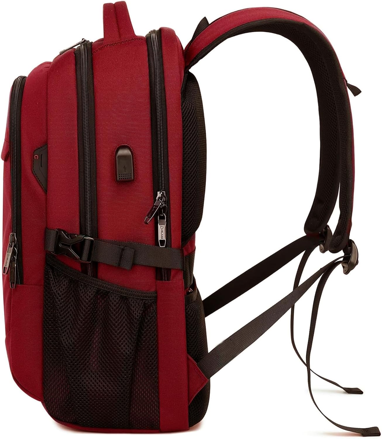 Waterproof travel laptop backpack with USB port and organised storage